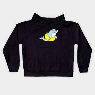 Dolphin at swimming with swim ring Kids Hoodie